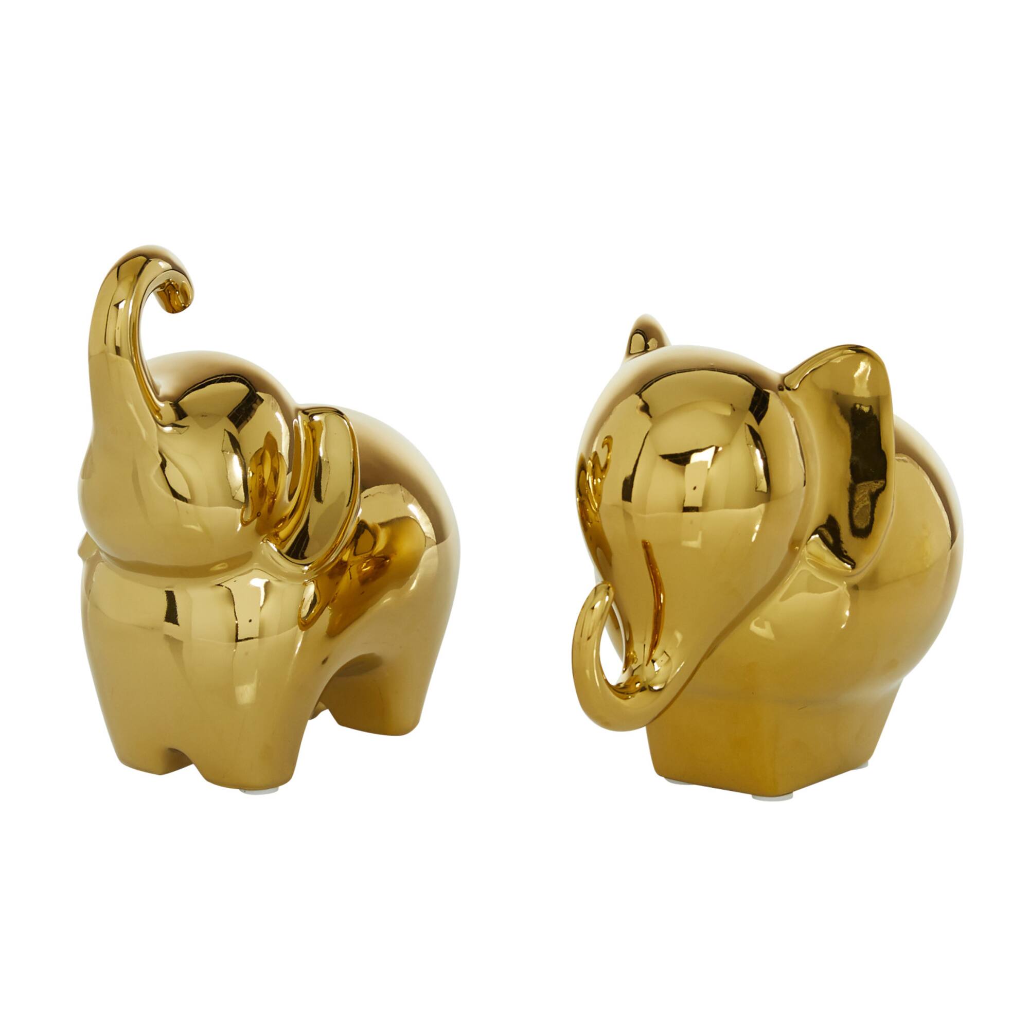 7" Gold Contemporary Elephant Sculpture Set